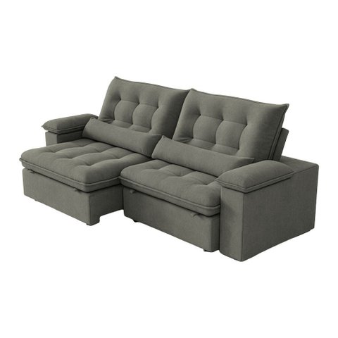 Sofá 5 Lugares New Imperatore Retrátil e Reclinável Suede Cinza 290cm
