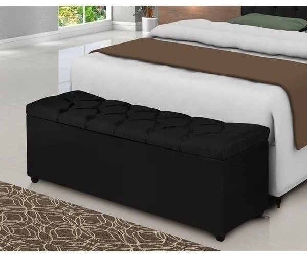 Baú Recamier Cama Casal Grécia 130cm Estofada Quarto Sala - Preto - 3