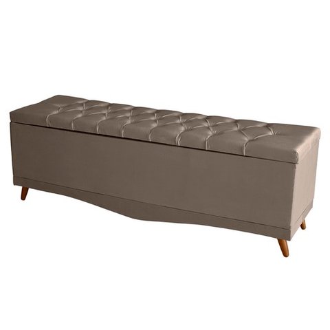 Recamier Calçadeira Baú Helena Casal 140 Cm Botão Encapados Pés Palito Suede Capuccino Eli Móveis