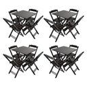 Ver imagem 1 de Kit 4 Jogos de Mesa com 4 Cadeiras de Madeira Dobrável 70x70 Ideal para Bar e Restaurante - Preto