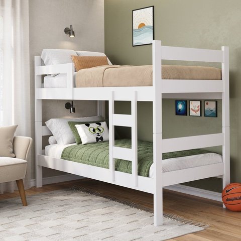 Beliche Solteiro com Escada e Proteção Antiquedas 100% MDF Prisma Plus Yescasa Branco