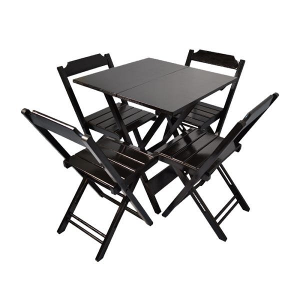 Kit Mesa com 4 Cadeiras de Madeira Dobrável 70x70 Preto