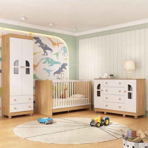 Quarto de Bebê Completo com Berço 3 em 1 para Colchão 130x60cm Nina Multimóveis Mp4562