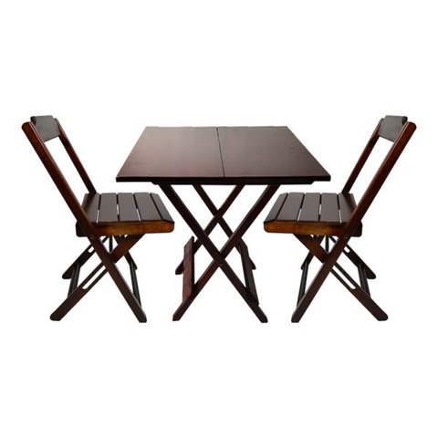 Jogo Mesa de Jardim com 2 Cadeiras de Madeira Dobravel 70x70 Ideal para Bar e Restaurante - Imbuia