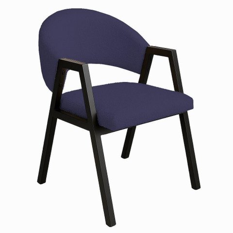 Cadeira de Jantar Antonella Veludo Estilo Poltrona com Pés Preto - 7 Decor Azul Marinho