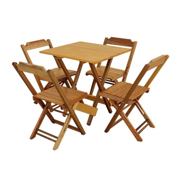 Conjunto de Mesa Dobrável com 4 Cadeiras de Madeira 70x70 Ideal para Bar e Restaurante Mel - 1