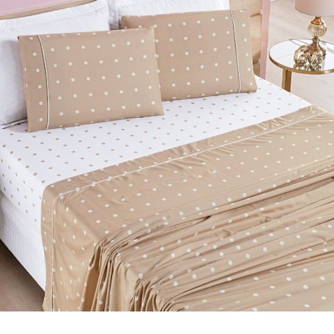Jogo de Lençol Cama Queen 4 peças Micropercal 200 fios Petit Poá:Cáqui