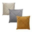 Ver imagem 1 de Kit 3 Capas para Almofada em Veludo Drapeada Quadradas Mostarda, Cinza e Bege