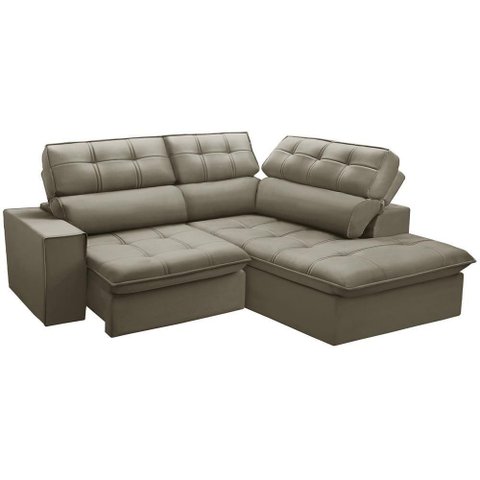Sofá com Chaise Solin F04 3 Lugares Retrátil Reclinável 243cm Veludo Amêndoa Lyam Decor