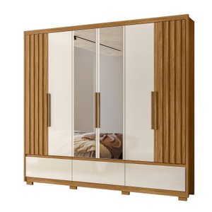 Guarda Roupa Casal 6 Portas com Espelho 3 Gavetas Belufan Móveis