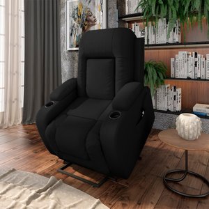 Poltrona do Papai Reclinável Massagem e Aquecimento com Elevação Lift 150° 2 Porta Copos Gambon Pu P