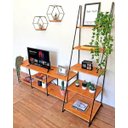 Ver imagem 2 de Kit Rack de TV 1,50m e Estante Escada Slim 5 Prateleiras Ferro e Madeira Carvalho e Preto