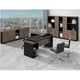 Mesa Presidente L Completa 1,72x1,60m + Gaveteiro 40mm + Vidro - 1