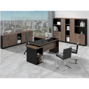 Mesa Presidente L Completa 1,72x1,60m + Gaveteiro 40mm + Vidro