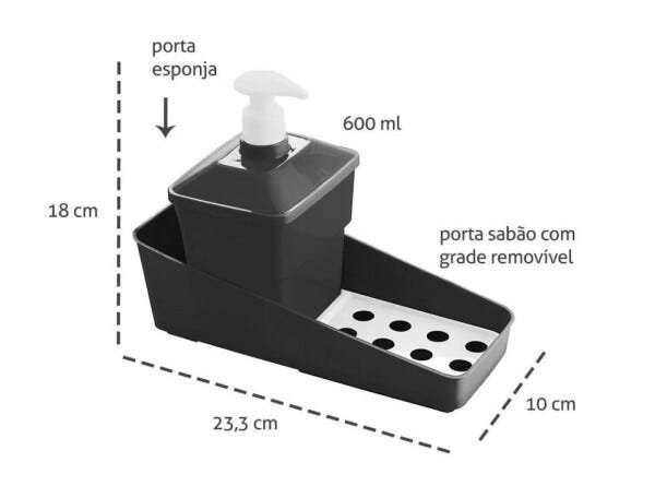 Conjunto Porta Detergente Cinza 600Ml - 3