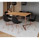 Ver imagem 1 de Mesa Jantar Industrial Retangular 137x90cm Canela Base V com 6 Cadeiras Eames Eiffel Pretas Base Cob
