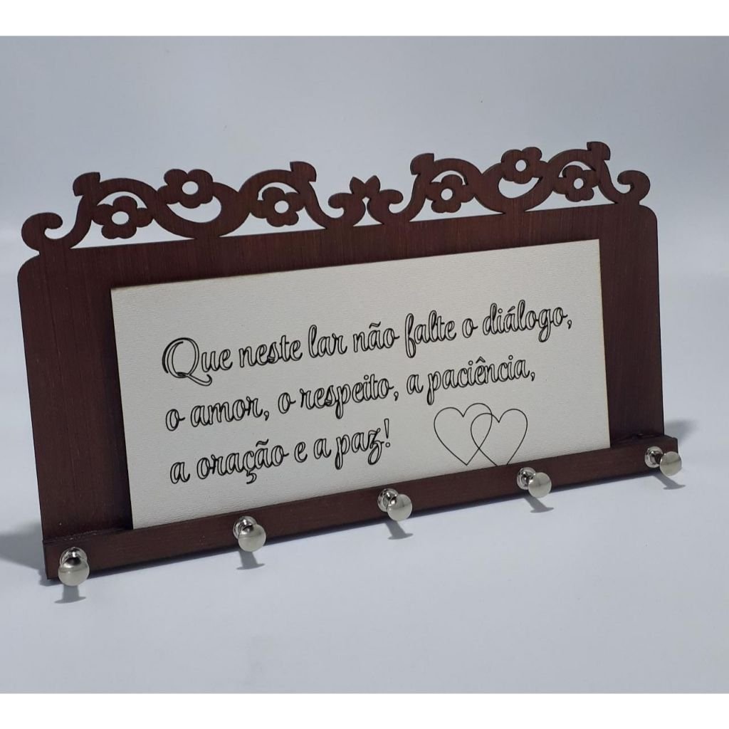 Porta Chaves 5 Ganchos Parede Decoração Moderna Madeira Mdf Porta Chaves Mdf:que Neste Lar Não Falte - 1