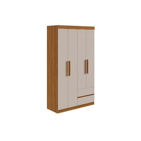 Guarda Roupa Solteiro 4 Portas e 2 Gavetas Zeus Rovere/amêndoa/off White - Lopas