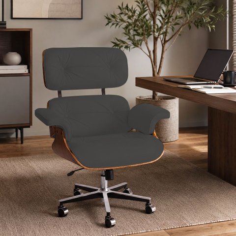Poltrona Charles Eames Office Couro Sintético Linha Premium Design Atemporal Escritório - Preto
