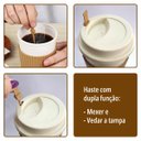 Ver imagem 6 de 2 Copo Térmico Café Tampa Mexedor Bambu Microondas Vr 450ml - Bege
