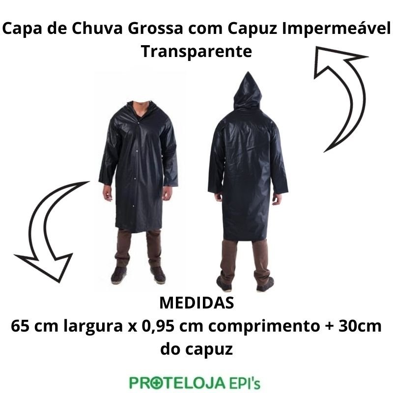 Capa de Chuva PVC Preta Impermeável Com Capuz Não Molha Profissional Resistente Original Top com Not - 2
