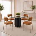 Ver imagem 1 de Kit 4 Cadeiras Sala de Jantar Lisa Pés Champanhe PU Caramelo m² - Monari Design