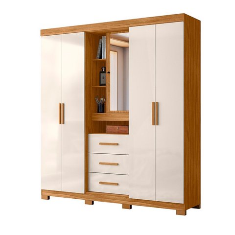 Guarda Roupa Grande Quarto Casal Eldorado 4 Portas 3 Gavetas Espelho Freijo com Off White