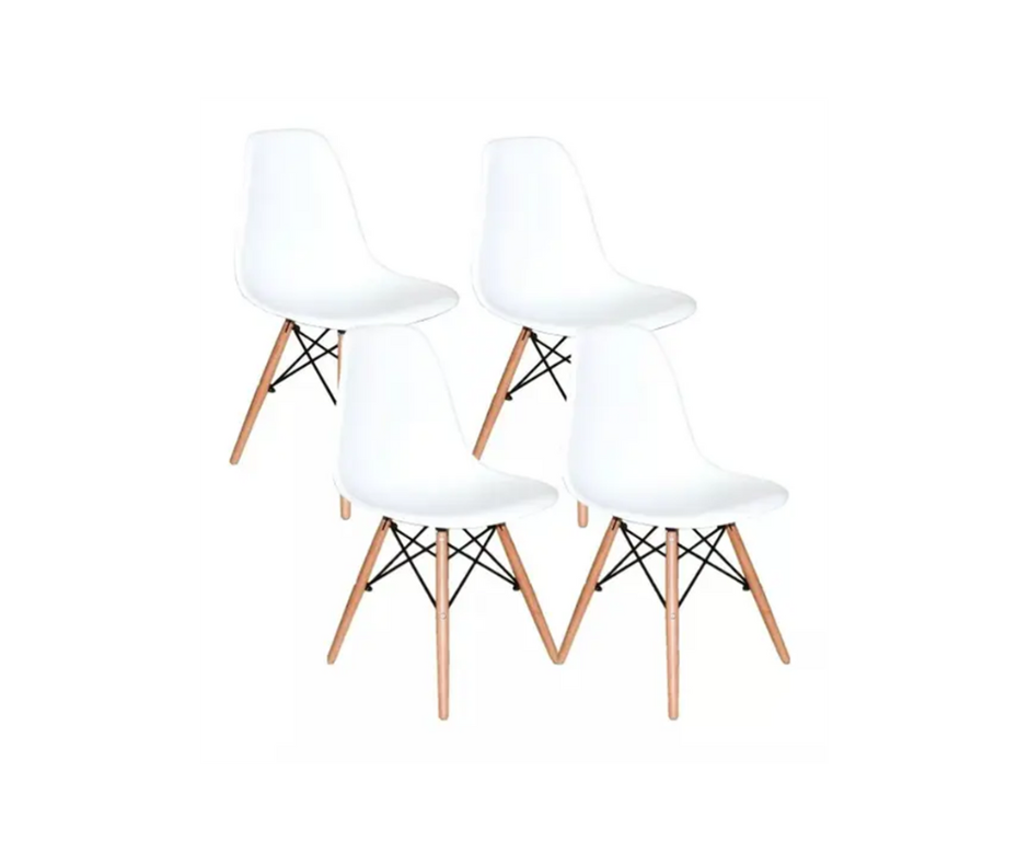 Kit 04 Cadeiras de Jantar Charles Eames Dkr Eiffel Cor Branco Bering