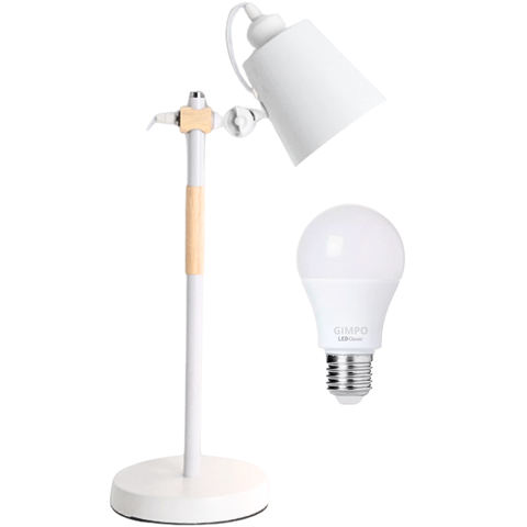 Luminária de Mesa 57cm Retrô Escandinava Articulada Metal Madeira Gimpo KJTD-687 + 1 Lâmpada 9W LED 