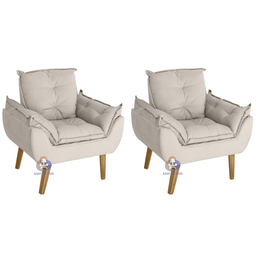Kit 02 Poltrona/cadeira Decorativa Glamour Bege com Pés Quadrado Bege - 1