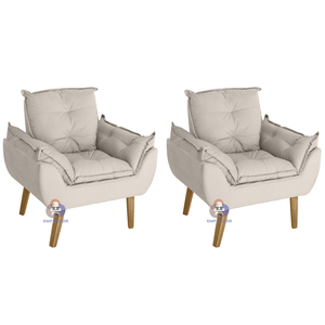 Kit 02 Poltrona/cadeira Decorativa Glamour Bege com Pés Quadrado Bege