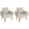 Kit 02 Poltrona/cadeira Decorativa Glamour Bege com Pés Quadrado Bege - 1