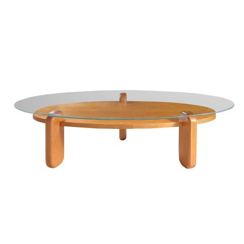 Mesa de Centro para Sala de Estar com Vidro e Madeira Maciça Prisma
