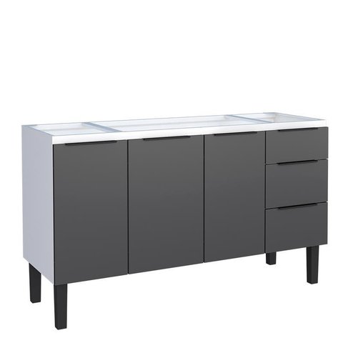 Gabinete de Aço Para Pia 150cm 3 Portas 3 Gavetas Jupter Cozimax Preto