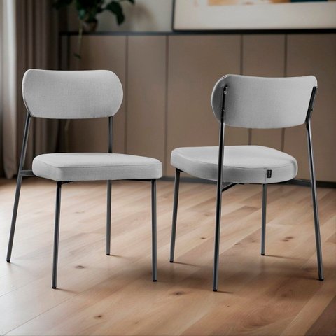Kit 2 Cadeiras para Sala de Jantar Tecido Linho Design Aço Carbono Lavinia Cinza/Preto