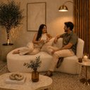 Ver imagem 2 de Sofá Divã Orgânico Charlotte Sala 160cm Bouclé: Bege/Liso Bege