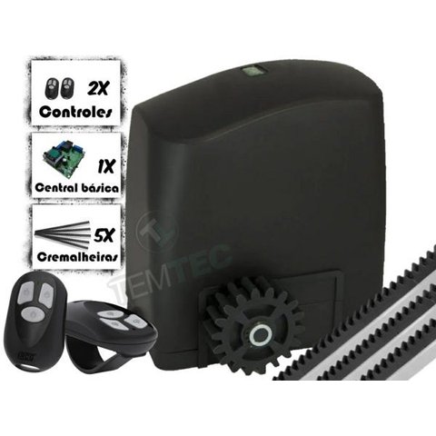 KIT MOTOR PORTÃO DESLIZANTE RCG PL 300Kg 1/5CV 220V + 2 CONTROLES + 3M DE CREMALHEIRAS