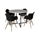Ver imagem 2 de Mesa Jantar Industrial Branca 110cm Redonda Base V Ferro Preto com 4 Poltronas Eiffel Pretas Madeira