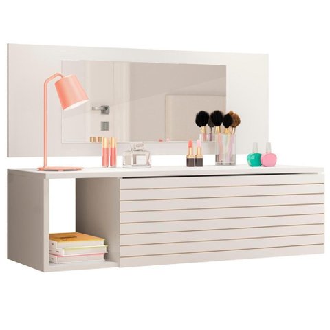 Penteadeira Suspensa Joy  Com Espelho Branco Plla