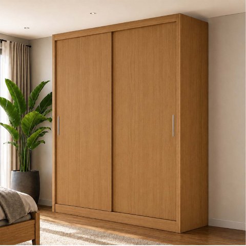 Guarda-Roupa 100% MDF 2 Portas de Correr 2 Gavetas 131x213x55cm Cinamomo