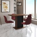 Ver imagem 1 de Mesa Jantar Londres Tampo Amêndoa 120cm Base Preta 4 Cadeiras Ferro Branco Estofado Vermelho