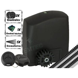 Kit Motor Portão de Correr Rcg Pl 300kg 1/5Cv 110/127V + 2 Contr. + 3M de Cremalheiras