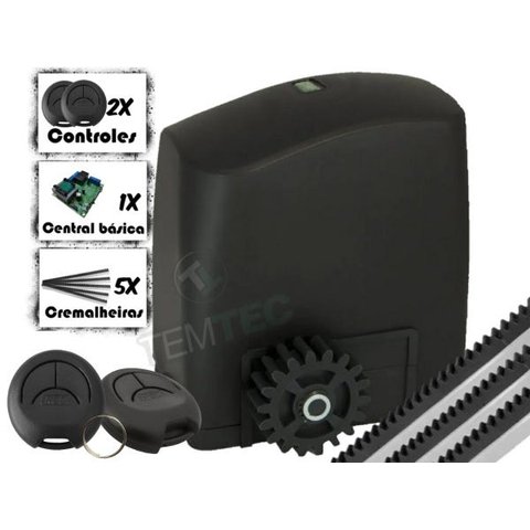 Kit Motor Portão de Correr Rcg Pl 300kg 1/5Cv 110/127V + 2 Contr. + 3M de Cremalheiras