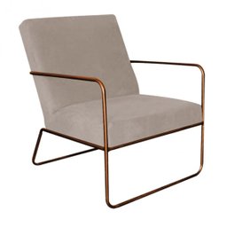 Poltrona Cadeira Malta Decorativa Sala Aramado Bronze Suede Bege - Ahazzo Móveis - 1