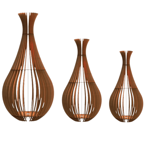 Abajur Grande de Chão GOTAS DE ORVALHO MDF Luminária -:Marrom/Kit com 3 - 90x40cm, 75x40cm e 60x30cm