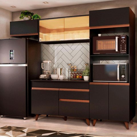Armário de Cozinha Completa 260cm Preto Reims Madesa 01