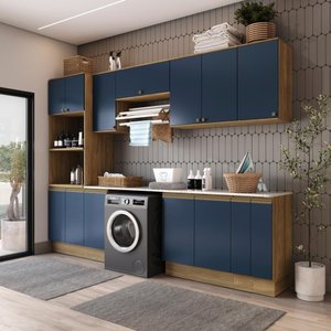 Lavanderia Modulada Kappesberg Celeste 9 Peças Nogueira/azul 310,5cm