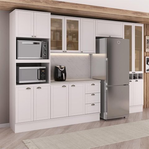 Cozinha Completa Milla Prime 14 Portas 3 Gavetas MDF 340cm Branca