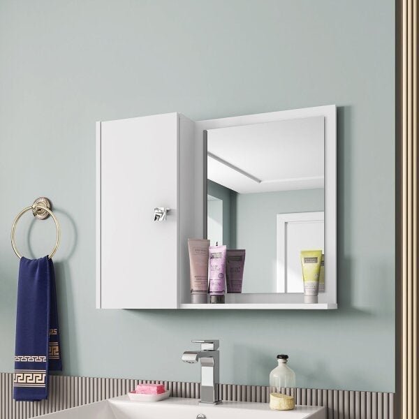Espelheira para Banheiro 1 Porta 2 Prateleiras Gênova Móveis Bechara