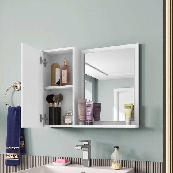 Espelheira para Banheiro 1 Porta 2 Prateleiras Gênova Móveis Bechara - 4